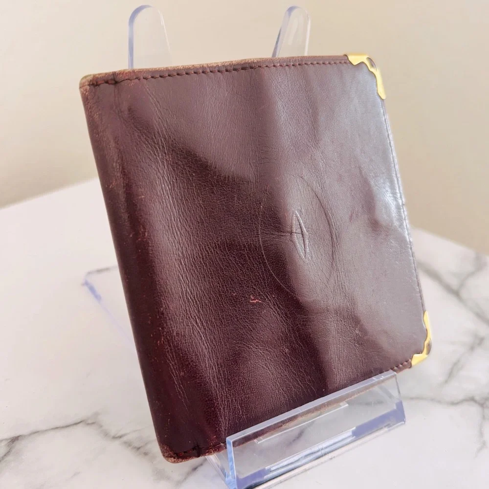 Cartier Vintage Burgundy Leather Wallet with‎ Gold Accents
